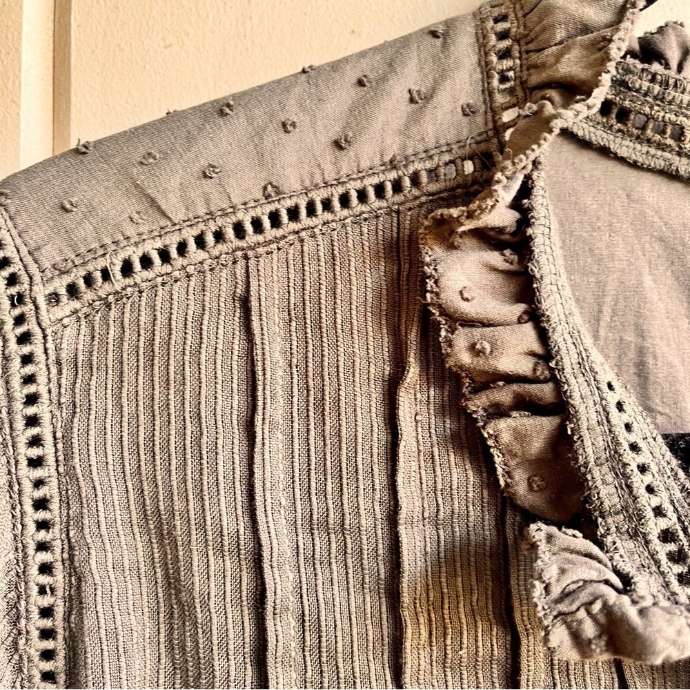 Quince Women's M Organic Textured Cotton Peasant Blouse Boho Chic - Picture 5 of 9